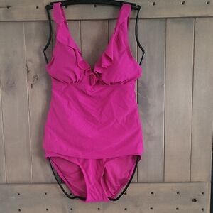 DKNY Pink Ruffled Tankini